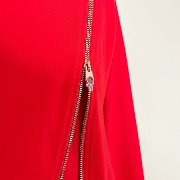 NEW Ted Baker | Edlyn Bright Red Zip Detail Long Sleeve Sheath Mini Dress 0 NWOT - Picture 4 of 11